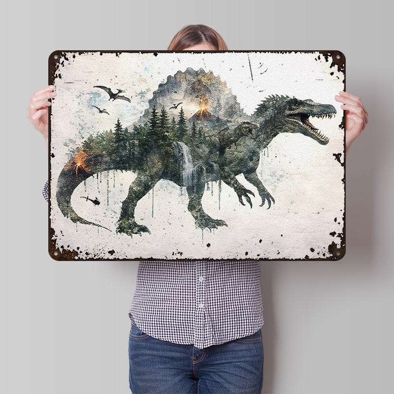 Retro Poster Gaming - Spinosaurus Metal Poster Özelleştirilmiş Duvar Sanatı
