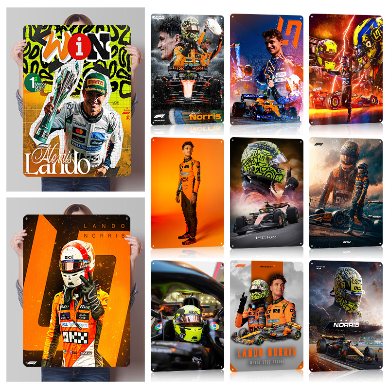 Retro Poster Gaming - Lando Norris Yarış Metal Posterleri Özelleştirilebilir