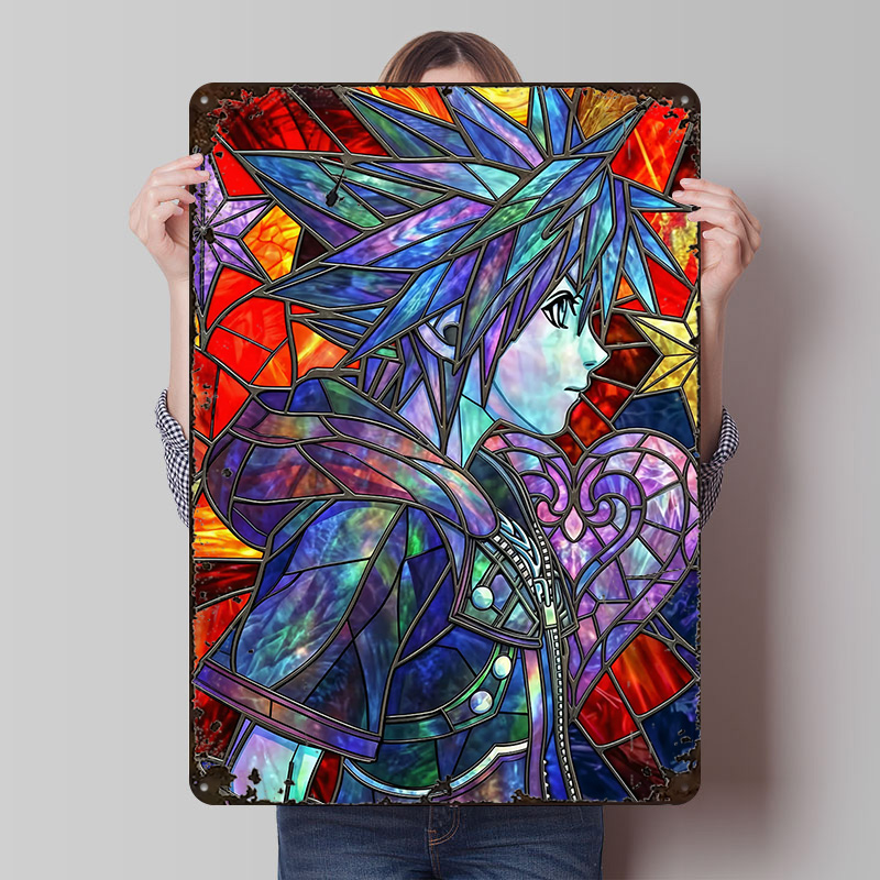 Retro Poster Gaming - Kingdom Hearts Sora Vitray Sanatı Metal