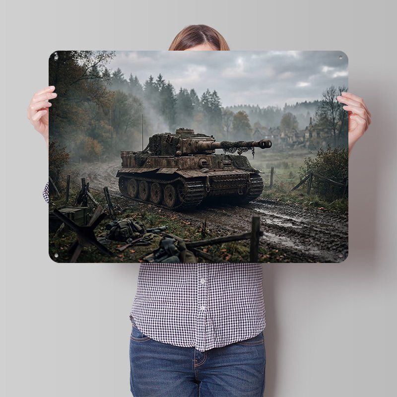 Retro Poster Gaming - Çamurlu Manzarda Kaplan Tankı 3D Baskılı