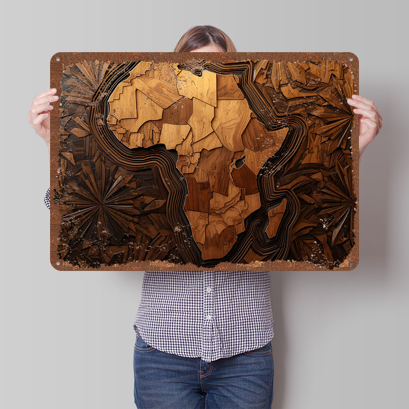 Retro Poster Gaming - Afrika Haritası Ahşap Oyma Sanatı Baskılı