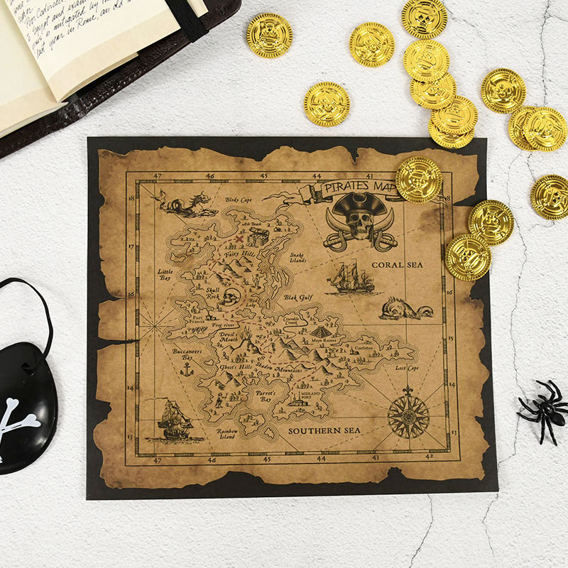Retro Poster Gaming - Korsan Macera Hazine Avı Haritası Retro